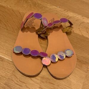Ancient Greek Sandals Slide on Sandals with Iridescent Embellishments